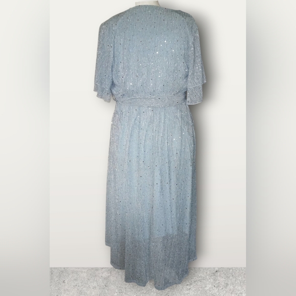 Chiffon, Sparkly Dress, W/ Ruffle Sleeves, Belt, & Pockets, Blue, Size 14-16 1X - Picture 8 of 8